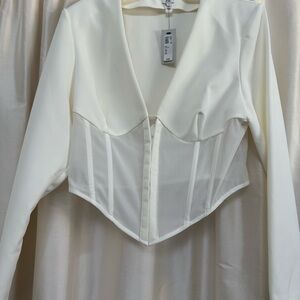 RICER ISLAND creamy white Long Sleeve Corset Top.  US 12.